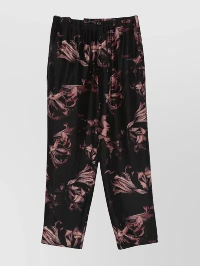 Dries Van Noten Floral Pattern Trousers Elastic Waistband In Black