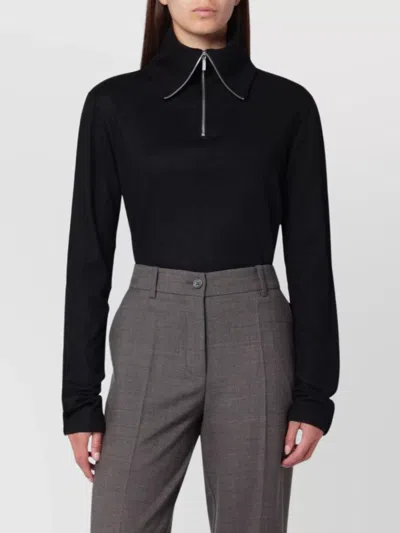 Entire Studios Wool Zip Collar Long Sleeve Top In Black