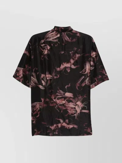 Dries Van Noten Floral Short Sleeve Casual Shirt In Black