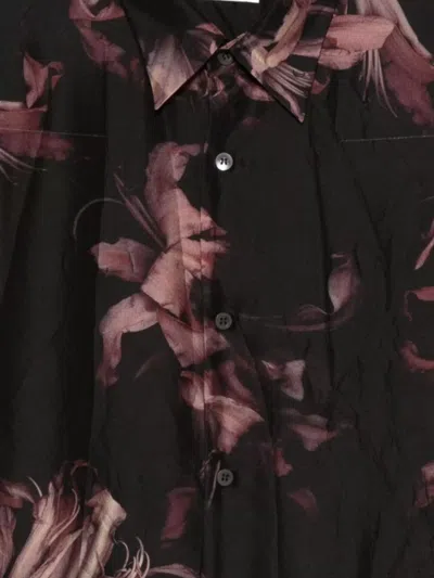 Dries Van Noten Floral Short Sleeve Casual Shirt In Black