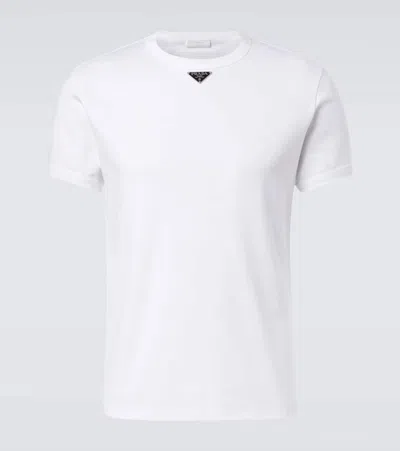 Prada T-shirt With Triangular Plaque In White