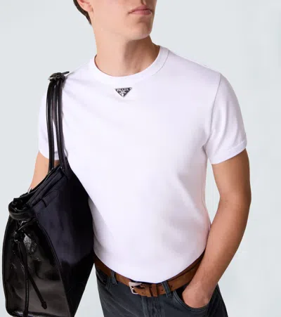 Prada T-shirt With Triangular Plaque In White