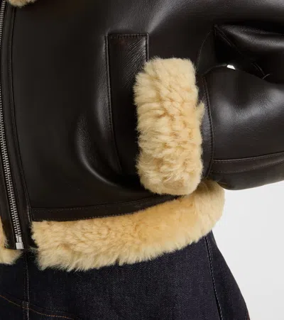 Jacquemus Lamb Shearling Aviator Jacket In Brown