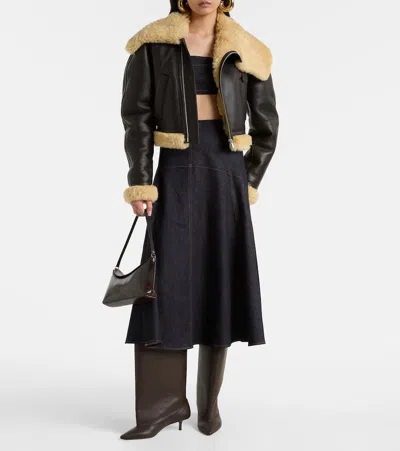 Jacquemus Lamb Shearling Aviator Jacket In Brown