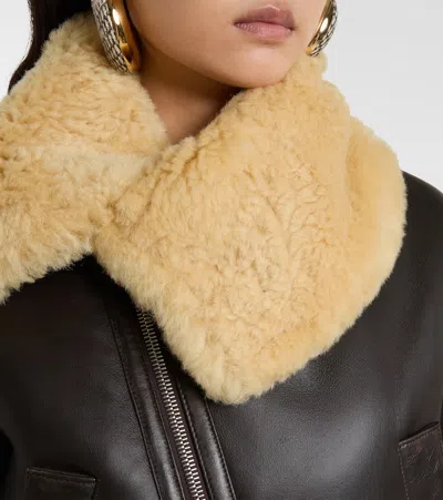Jacquemus Lamb Shearling Aviator Jacket In Brown