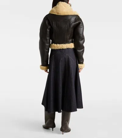 Jacquemus Lamb Shearling Aviator Jacket In Brown