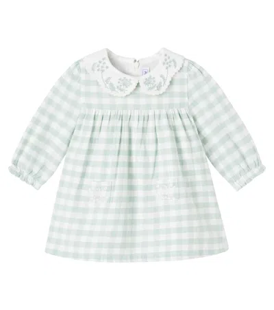 Tartine Et Chocolat Baby Embroidered Gingham Cotton Dress In Green