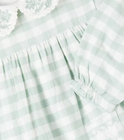 Tartine Et Chocolat Baby Embroidered Gingham Cotton Dress In Green