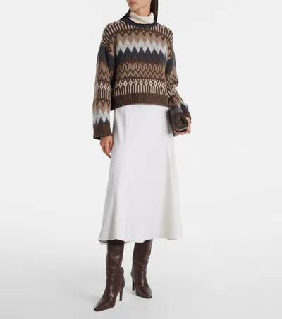 Brunello Cucinelli Twill Midi Skirt In White