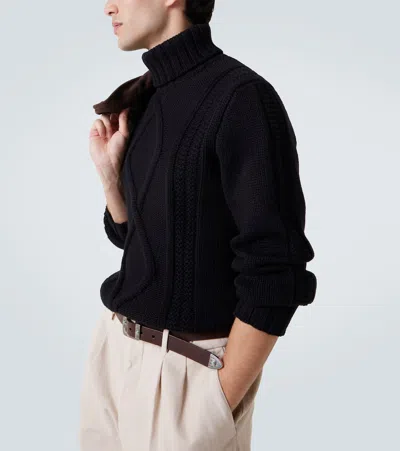 Brunello Cucinelli Cable-knit Cashmere Turtleneck Sweater In Black