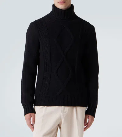 Brunello Cucinelli Cable-knit Cashmere Turtleneck Sweater In Black