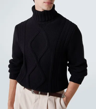 Brunello Cucinelli Cable-knit Cashmere Turtleneck Sweater In Black