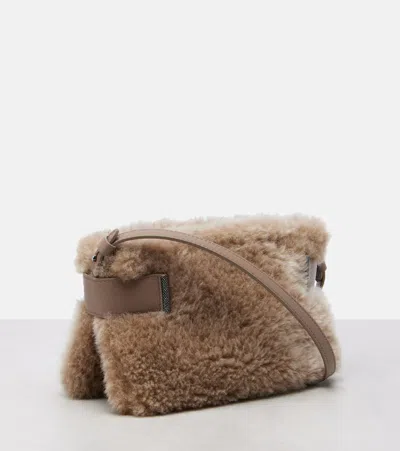 Brunello Cucinelli Small Shearling Clutch In Brown