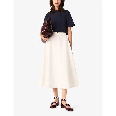 Maje Womens Navy Short Logo-embroidered Stretch-crepe Top In Blue