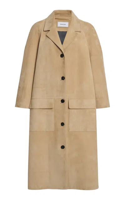 Ferragamo Suede Car Coat In Neutral