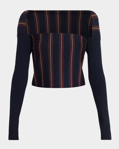 Dries Van Noten Tiba Striped Long-sleeve Crop Top In Blue