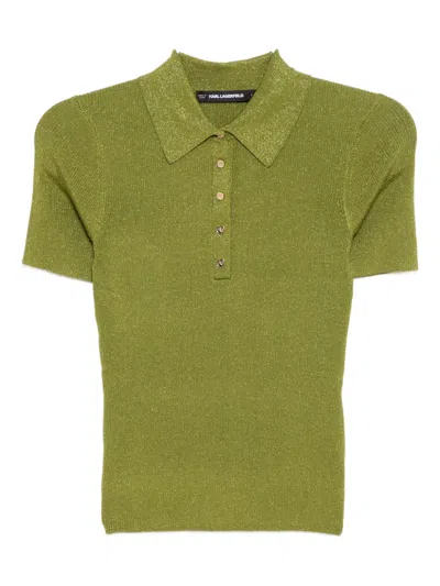 Karl Lagerfeld Lurex Knitted Polo Top In Green