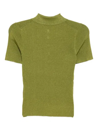 Karl Lagerfeld Lurex Knitted Polo Top In Green