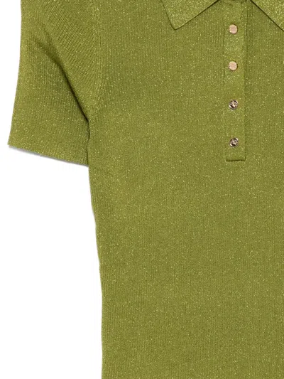 Karl Lagerfeld Lurex Knitted Polo Top In Green
