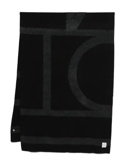 Totême Geometric Pattern Wool Scarf With Soft Texture In Black