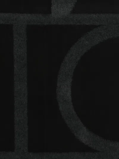 Totême Geometric Pattern Wool Scarf With Soft Texture In Black