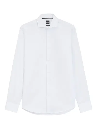 Hugo Boss Slim-fit Shirt In Italian-made Performance-stretch Jersey In White