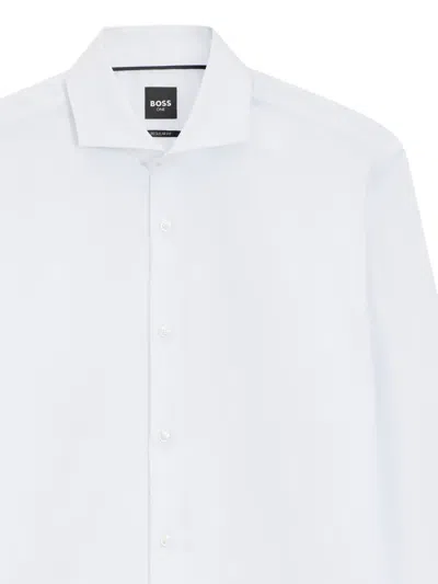Hugo Boss Slim-fit Shirt In Italian-made Performance-stretch Jersey In White