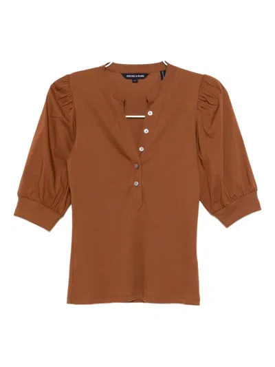 Veronica Beard Coralee Puff Sleeve Button-front Top In Brown