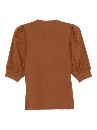Veronica Beard Coralee Puff Sleeve Button-front Top In Brown