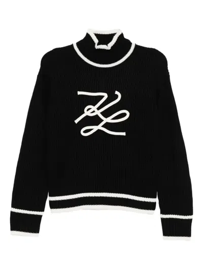 Karl Lagerfeld Turtleneck Autograph Sweater In Black