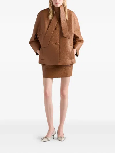 Prada Nappa Leather Jacket With Scarf In Brown