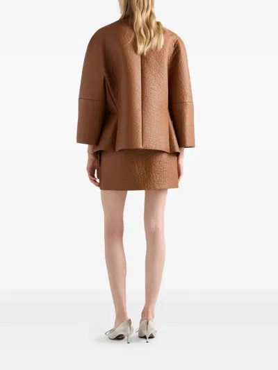 Prada Nappa Leather Jacket With Scarf In Brown