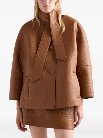 Prada Nappa Leather Jacket With Scarf In Brown