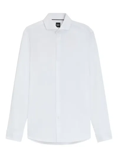 Hugo Boss Slim-fit Shirt In Italian-made Performance-stretch Jersey In White