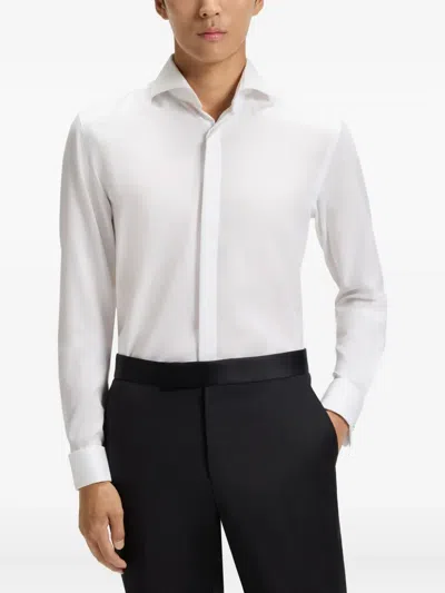 Hugo Boss Slim-fit Shirt In Italian-made Performance-stretch Jersey In White