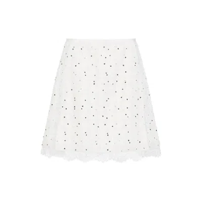Giambattista Valli Ivory Cotton Mini Skirt With Polka Dot Design And Lace Trim In White