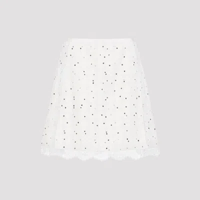 Giambattista Valli Ivory Cotton Mini Skirt With Polka Dot Design And Lace Trim In White