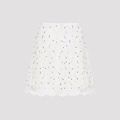 Giambattista Valli Ivory Cotton Mini Skirt With Polka Dot Design And Lace Trim In White