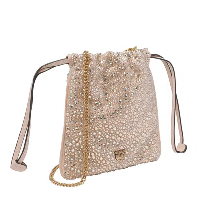 Pinko Slouchy Fully Rhinestoned Shoulder Pouch In White
