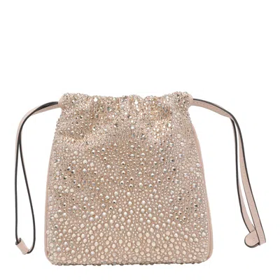 Pinko Slouchy Fully Rhinestoned Shoulder Pouch In White