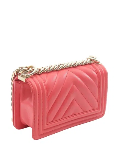 Pre-owned Chanel 2019 Small Chevron Lambskin Boy Flap Crossbody Bag In Pink