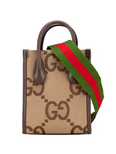 Pre-owned Gucci 2016-2025 Mini Jumbo Gg Canvas Web Satchel In Brown
