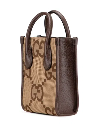 Pre-owned Gucci 2016-2025 Mini Jumbo Gg Canvas Web Satchel In Brown