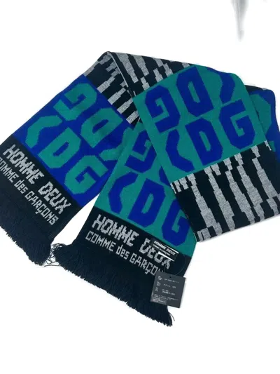 Comme Des Garçons Homme Deux Cdg Logo Fringed Scarf In Blue
