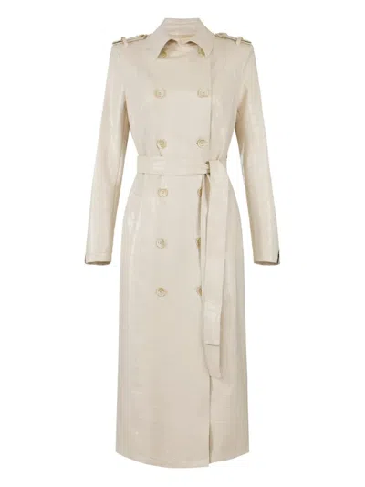 Elisabetta Franchi Croc-embossed Coat Featuring Belted Waist In Neutral