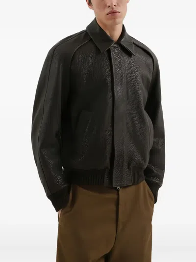 1989 Studio Leather Jacket With Collar And Textured Finish In Black