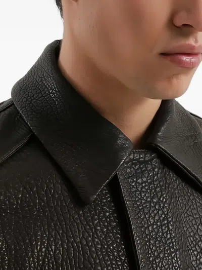 1989 Studio Leather Jacket With Collar And Textured Finish In Black