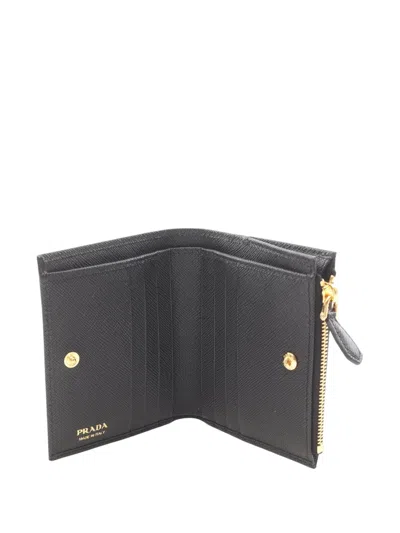 Pre-owned Prada 2013-2025 Saffiano Triangle Bi-fold Wallet Small Wallets In Black