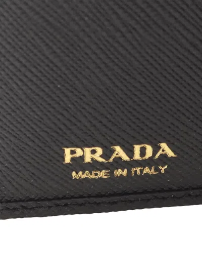 Pre-owned Prada 2013-2025 Saffiano Triangle Bi-fold Wallet Small Wallets In Black