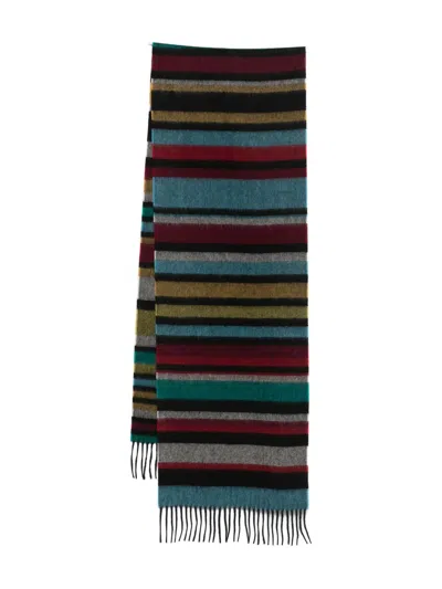 Paul Smith Multicolour Stripe Cashmere Scarf With Fringed Edges In Blue
